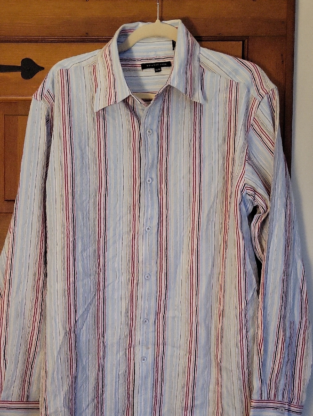 INIZIO Light Blue Crinkle Striped Button-Up Shirt - Long Sleeve
